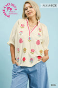 UMGEE Embroidered Floral Top Plus Size Exclusive Fabric