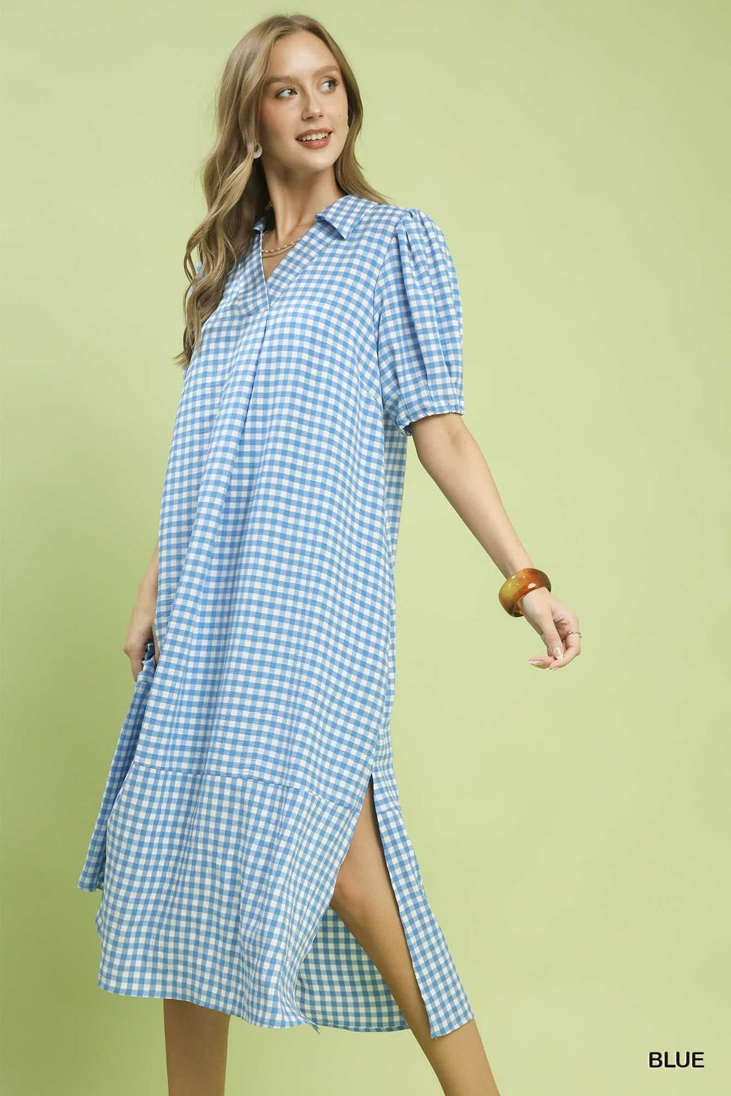 Gingham Midi Dress Blue