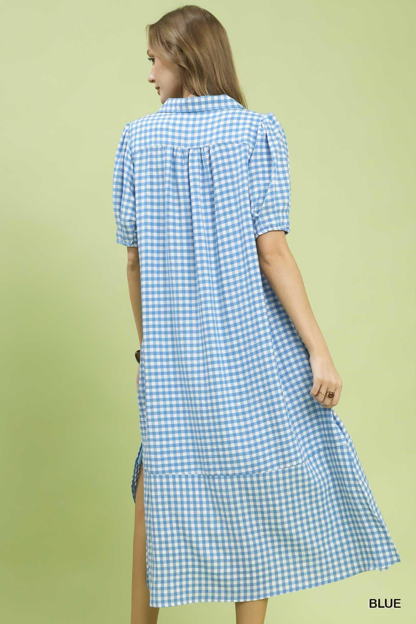 Gingham Midi Dress Blue