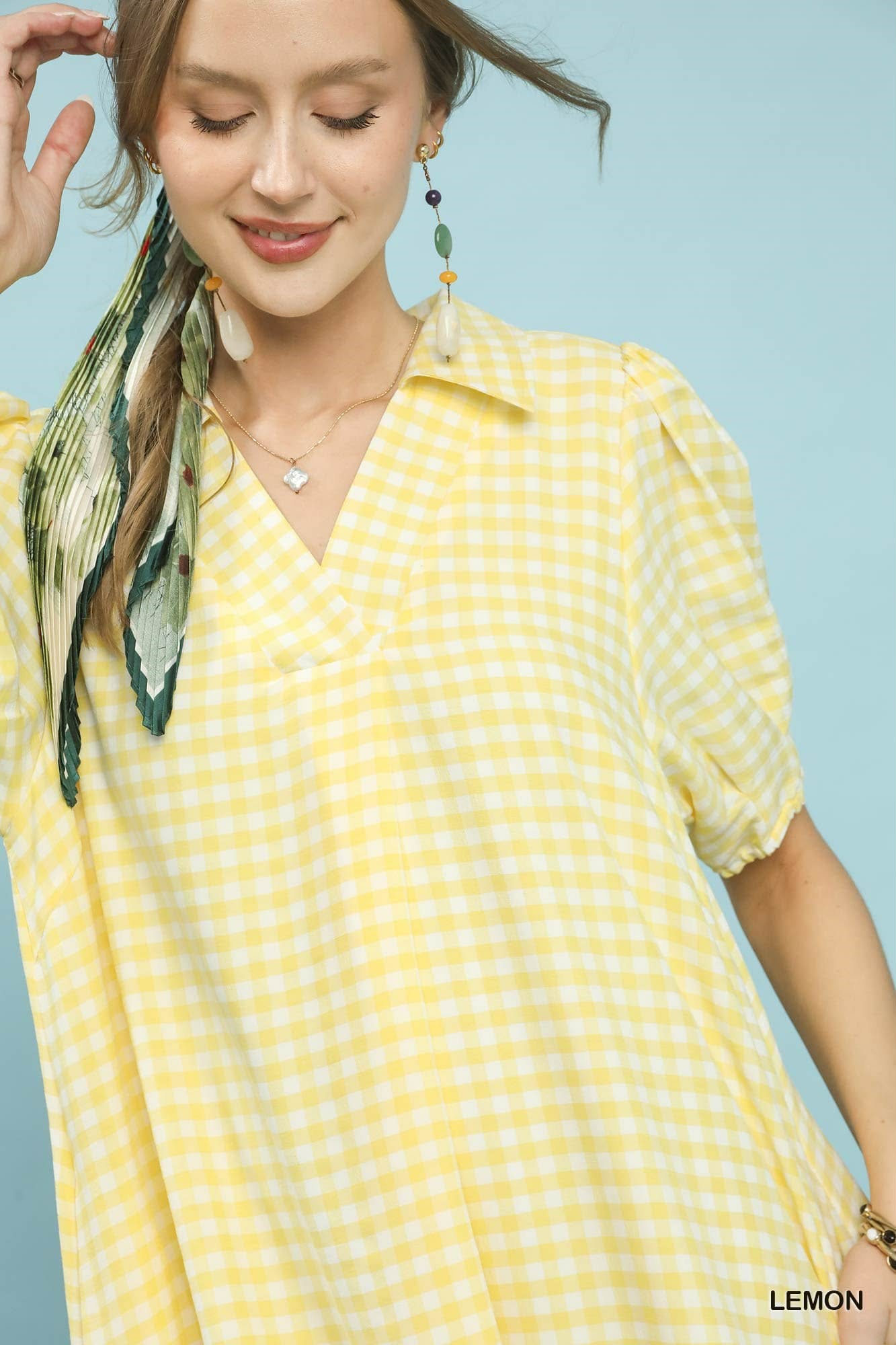 Gingham Midi Dress Lemon