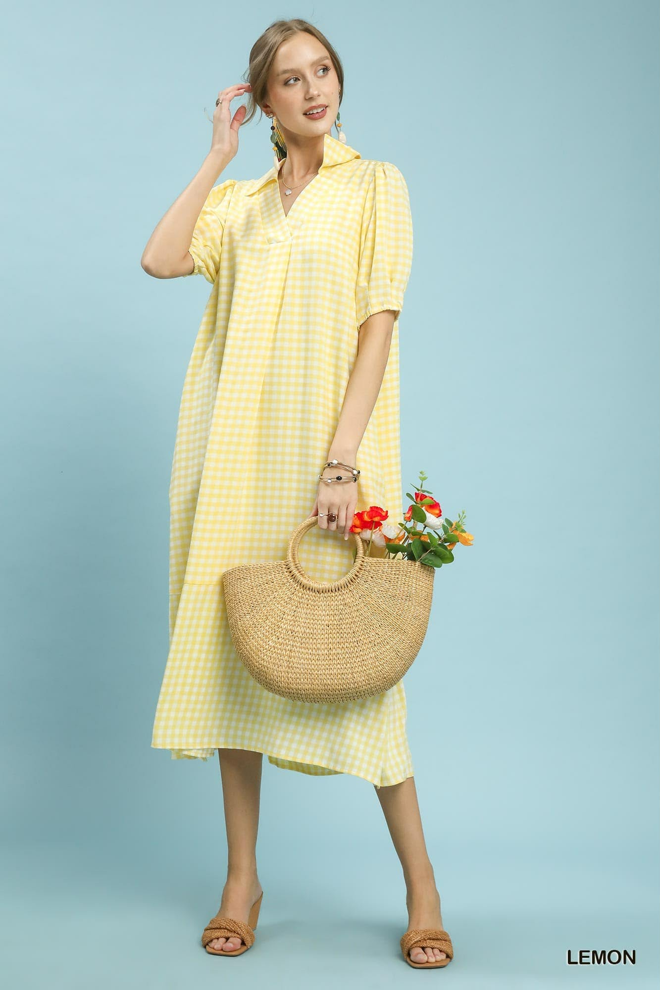 Gingham Midi Dress Lemon