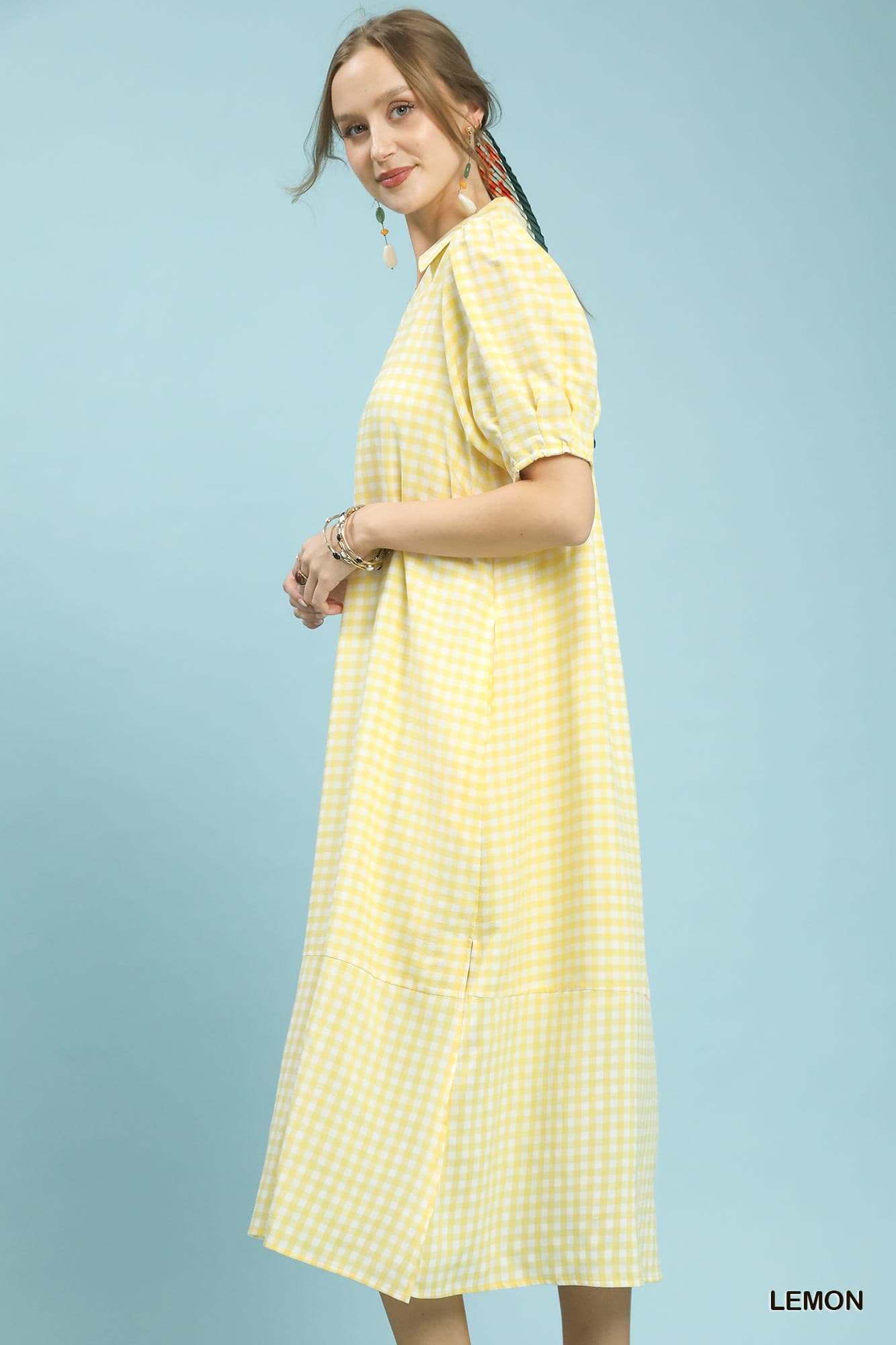 Gingham Midi Dress Lemon