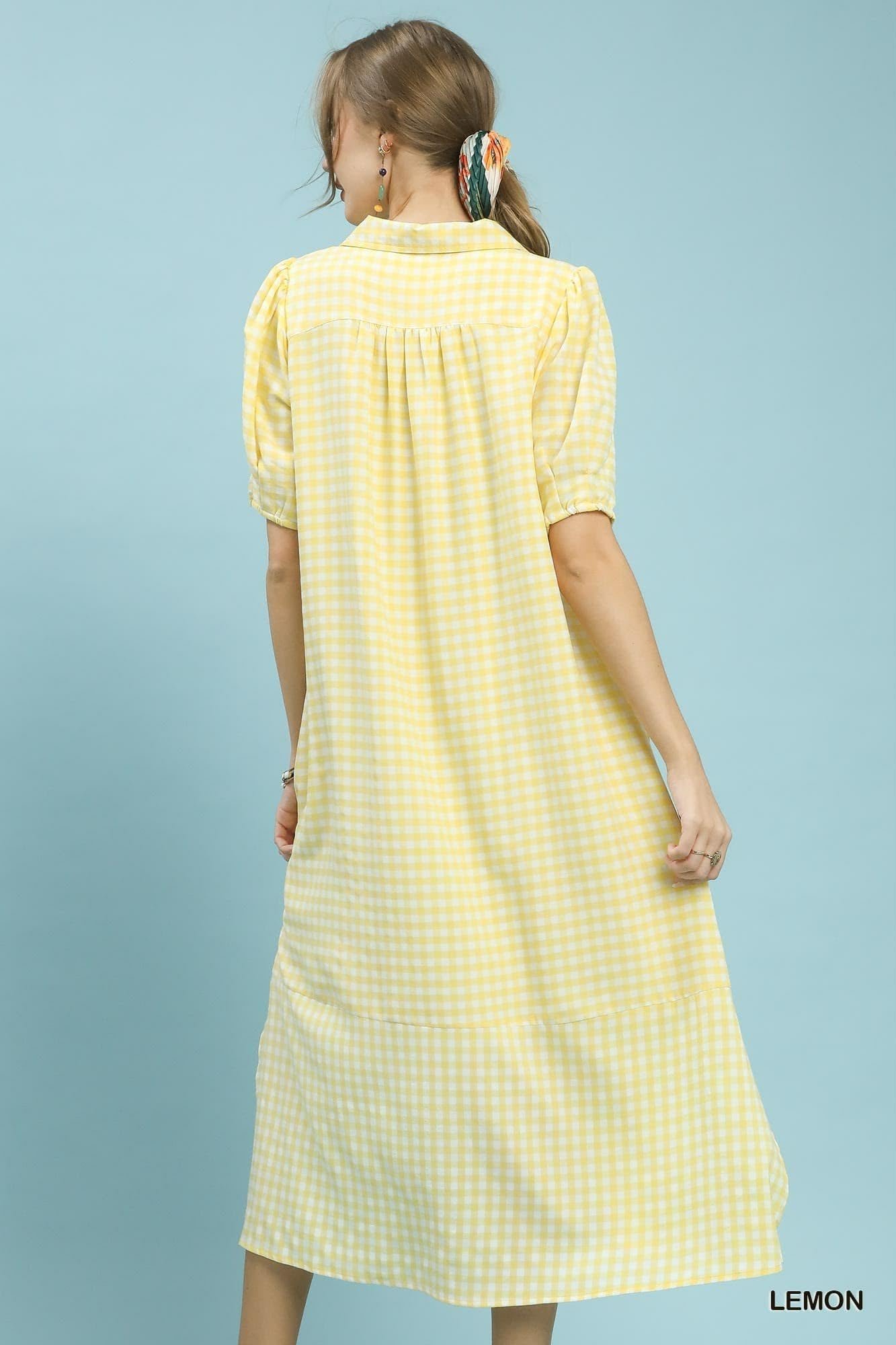 Gingham Midi Dress Lemon