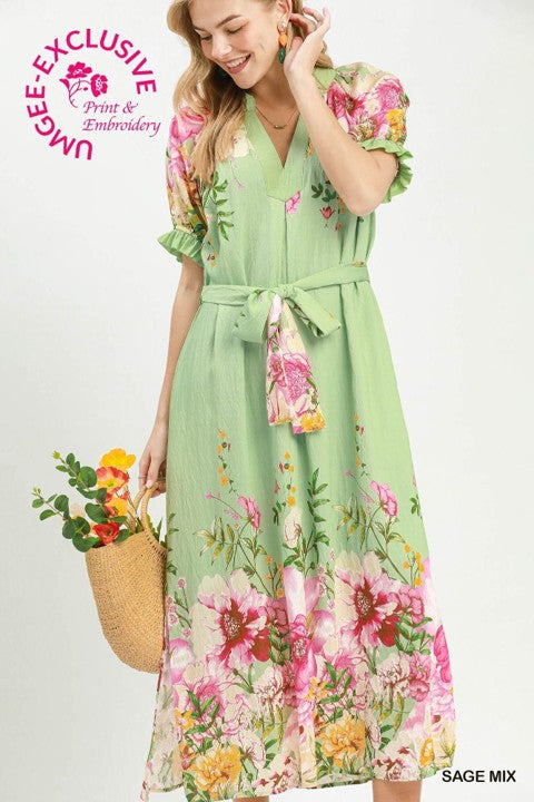 UMGEE Mix Floral Border Print Midi Dress