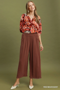 Frayed Hem Wide-Leg Pants RED MAHOGANY