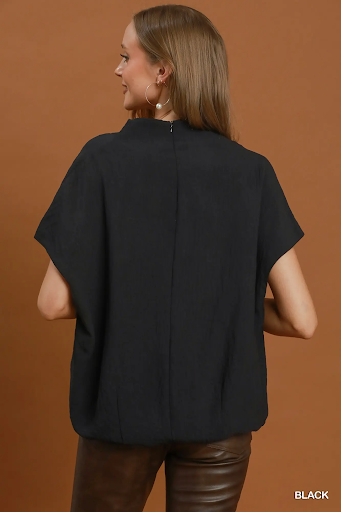 Draped Mock Neck Oversized Blouse Black