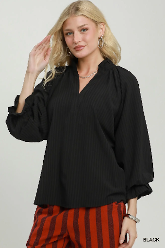 UMGEE Stripe Split Neck Blouse