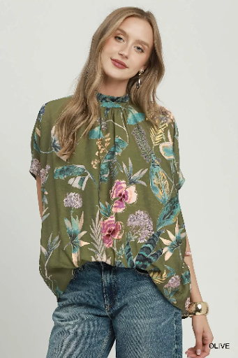 UMGEE Floral Mock Neck Blouse