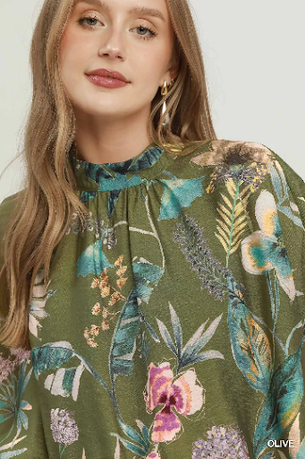 UMGEE Floral Mock Neck Blouse