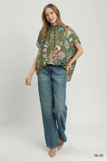 UMGEE Floral Mock Neck Blouse