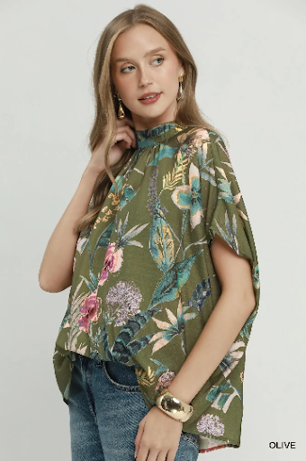 UMGEE Floral Mock Neck Blouse