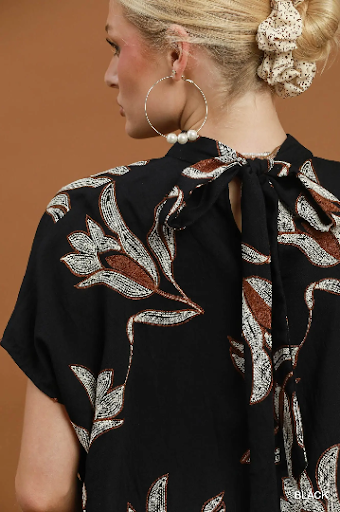 UMGEE Embroidered Floral Mock Neck Dolman Sleeve Top