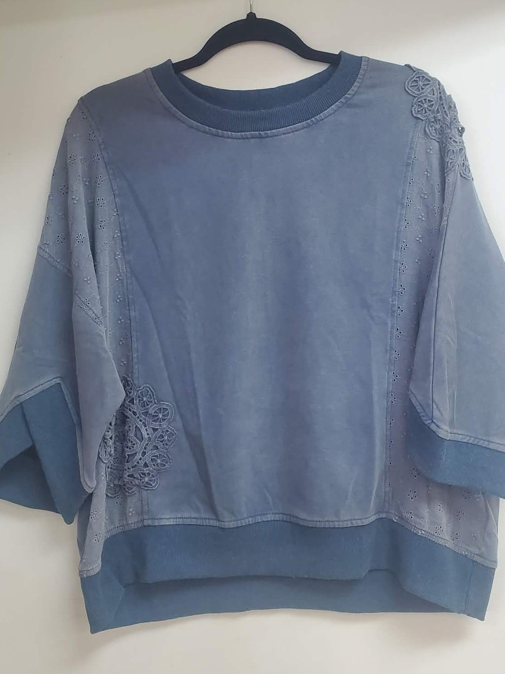 Dolman Sleeve Mineral Washed Sweatshirt With Eyelet and Patch Detail