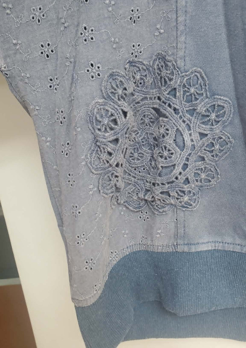 Dolman Sleeve Mineral Washed Sweatshirt With Eyelet and Patch Detail
