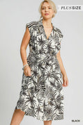 Tropical Print Sleeveless Midi Dress
