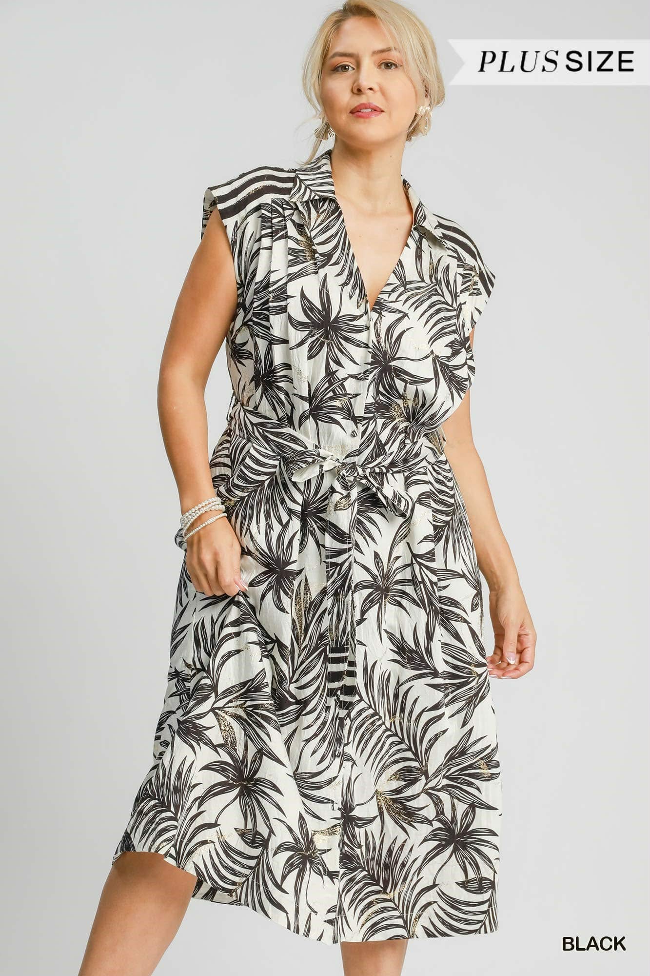 Tropical Print Sleeveless Midi Dress