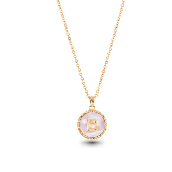 Gold Mother of Pearl Initial Necklaces