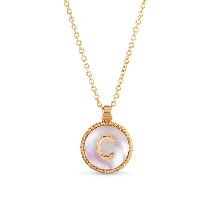 Gold Mother of Pearl Initial Necklaces