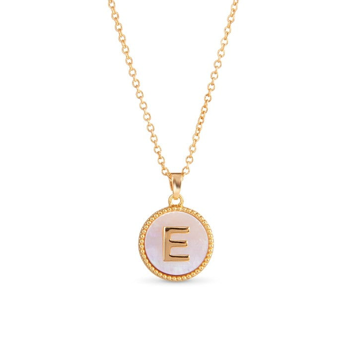 Gold Mother of Pearl Initial Necklaces