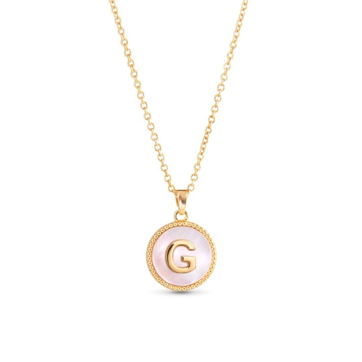 Gold Mother of Pearl Initial Necklaces