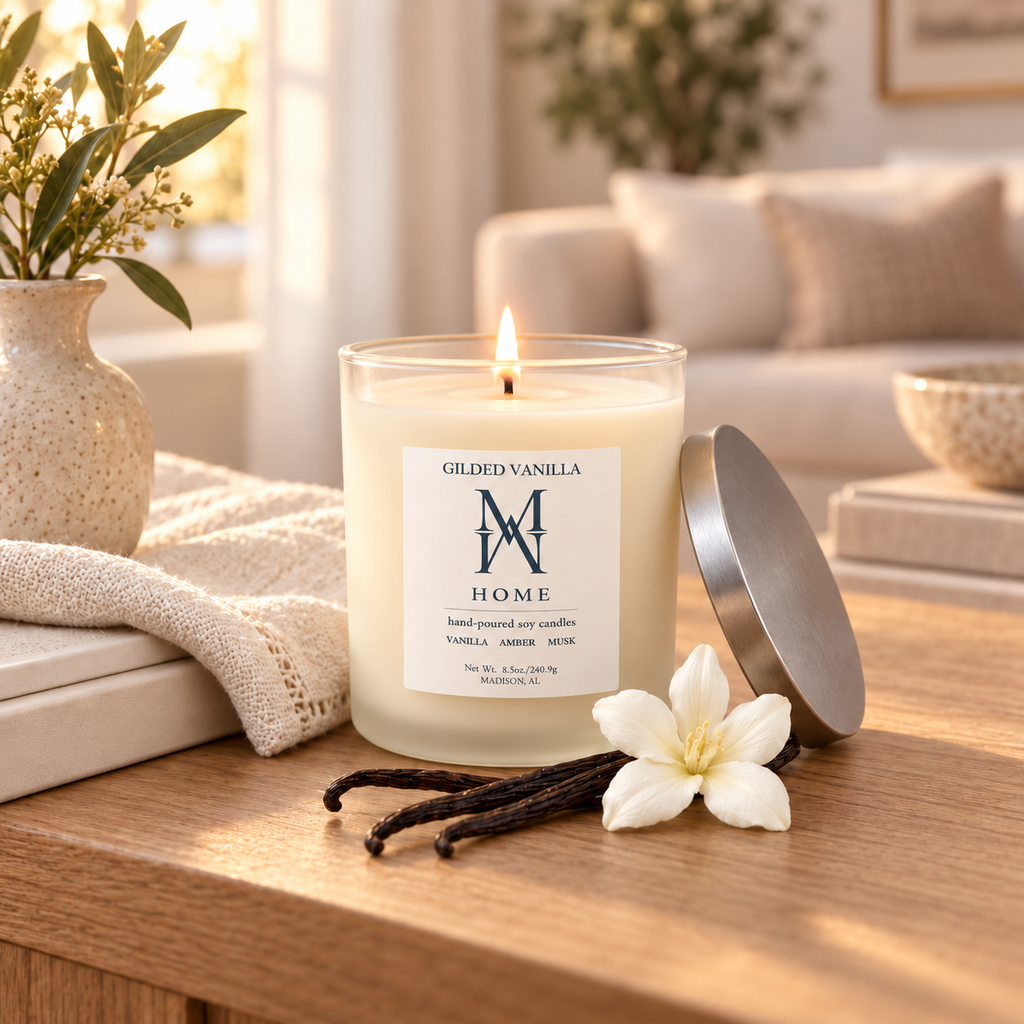 GILDED VANILLA CANDLE MADE IN MADISON ALABAMA PREORDER