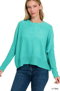 Brushed melange hacci dolman sleeve sweater Light Teal
