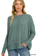 Zenana Brushed melange hacci center seam oversized sweater Ash Jade