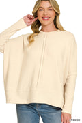 Brushed melange hacci center seam oversized sweater Light Beige