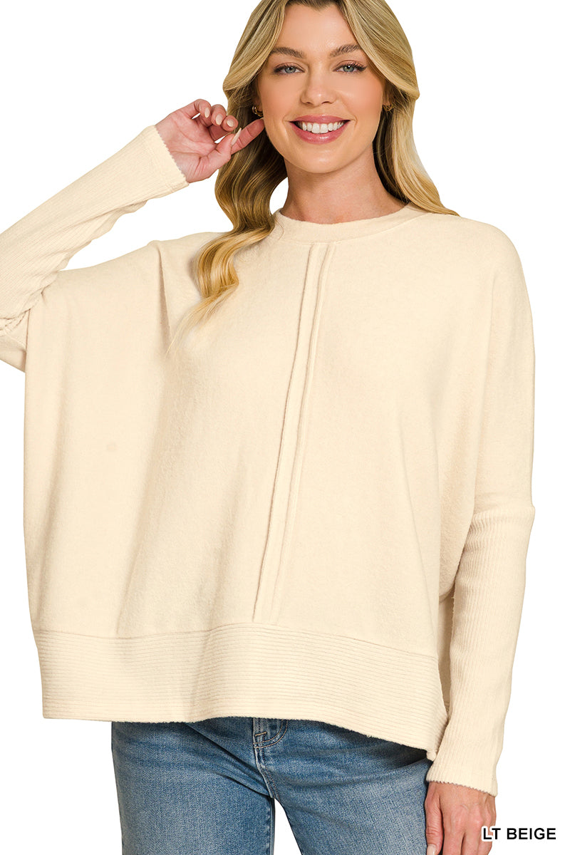 Brushed melange hacci center seam oversized sweater Light Beige