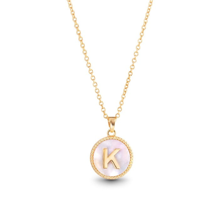Gold Mother of Pearl Initial Necklaces