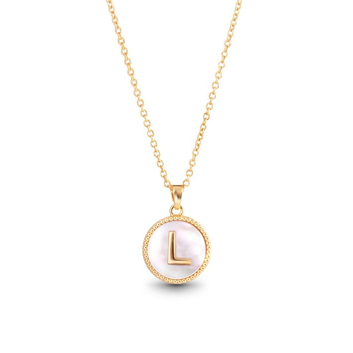 Gold Mother of Pearl Initial Necklaces