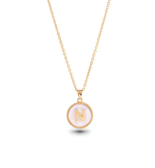 Gold Mother of Pearl Initial Necklaces