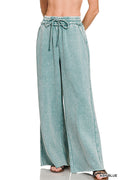 Acid wash fleece palazzo sweatpants with pockets Ash Blue