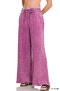 Acid wash fleece palazzo sweatpants with pockets Lt Plum