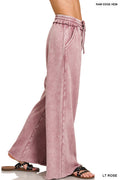 Acid wash fleece palazzo sweatpants with pockets Lt Rose
