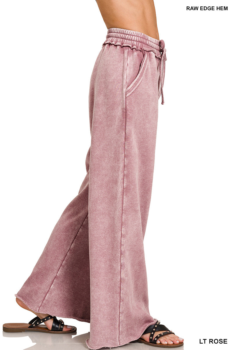 Acid wash fleece palazzo sweatpants with pockets Lt Rose