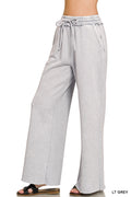Acid wash fleece palazzo sweatpants with pockets Light Grey