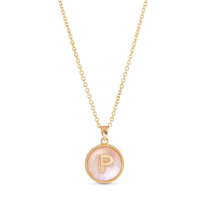Gold Mother of Pearl Initial Necklaces