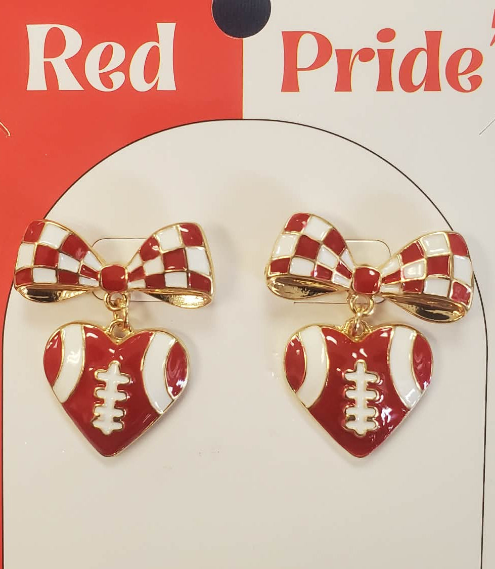 Red Pride Enamel Drop Bow Earrings