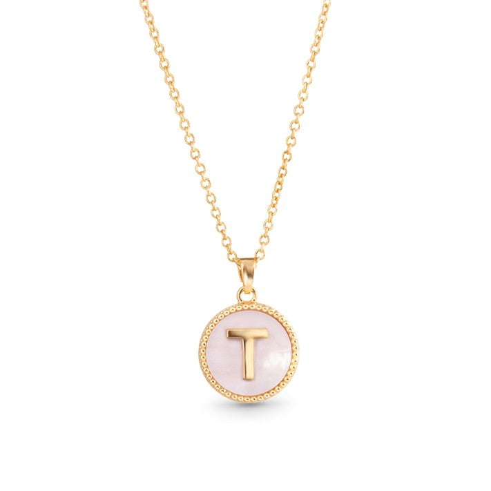 Gold Mother of Pearl Initial Necklaces