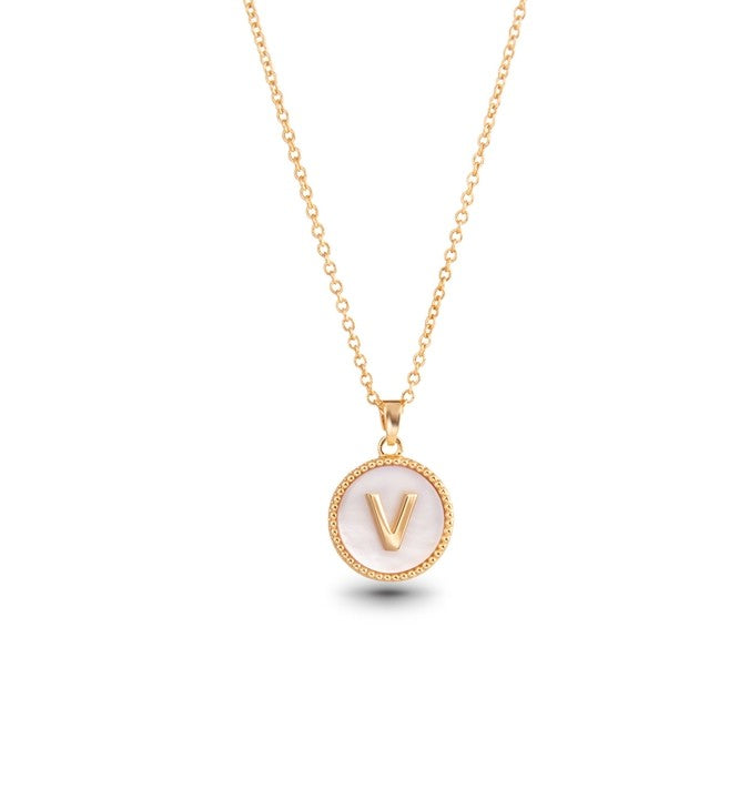 Gold Mother of Pearl Initial Necklaces