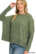 Zenana DOORBUSTER Brushed Mélange Hacci Dolman Sleeve Sweater Army Green