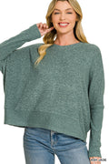 Zenana DOORBUSTER Brushed Mélange Hacci Dolman Sleeve Sweater Ash Jade