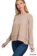 Zenana DOORBUSTER Brushed Mélange Hacci Dolman Sleeve Sweater Ash Mocha