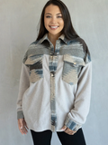 Flo Print Trim Shacket w/ Front Pockets Blue
