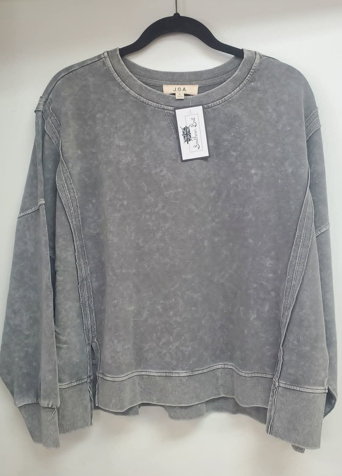 WASHED INVERTED SEAM DETAIL LONG SLEEVE KNIT TOP BLACK