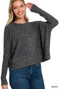 Zenana DOORBUSTER Brushed Mélange Hacci Dolman Sleeve Sweater Black