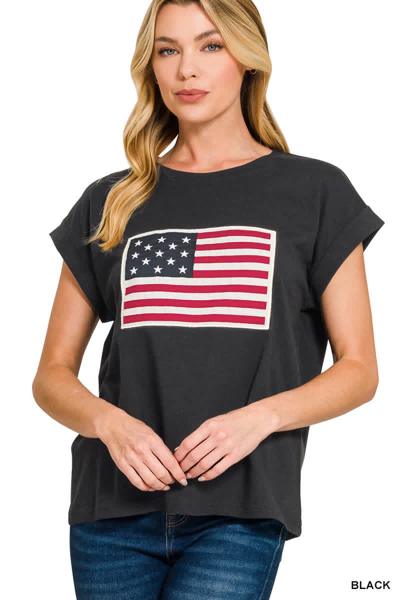 Zenana Patriotic Flag T Shirt