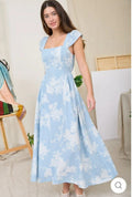 Floral Square Neck Bell Sleeve Midi Dress