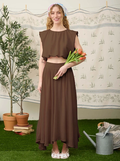 BOX PLEATED MIDI SKIRT CHOCOLATE